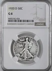 1920-D  50C  WALKING LIBERTY HALF DOLLAR  "DENVER" NGC G6  #8405242-024 LOOKS VG