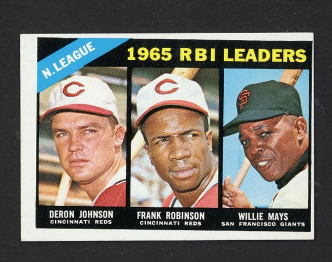 1966 Topps RBI Leaders #219 MAYS ROBINSON JOHNSON NM Condition *Miscut*