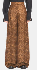 Max Mara Women Wool Blend Brocade High Waist Wide Leg Brown Pants Trousers 4/6