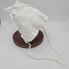 Vintage Handmade Doll Bonnet White Lace Ruffle Hat Baby Doll Teddy Bear