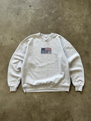Vintage 90s Hershey s Chocolate American Flag Graphic Crewneck Sweatshirt Gray L