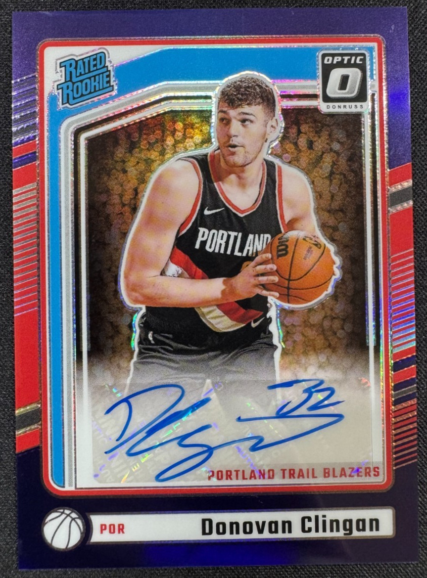 2024-25 Donruss Optic #304 Donovan Clingan Rated Rookie Auto Purple Prizm