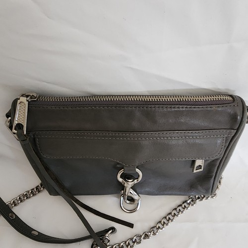 Rebecca Minkoff Grey Crossbody Leather Purse Chain Strap Flap Close - Picture 5 of 10