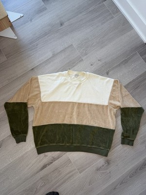 DONNI. Tri Terry Sweater Colorblock Crewneck Womens M Cream Latte Basil Cotton