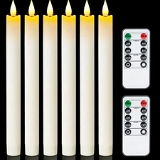 Flameless Taper Candles 6 PCS 9.6-Inch White Real Wax with Remote Timer