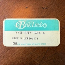 Belk Lindsey Department Store Credit Card Vintage 1970’s Charge Card