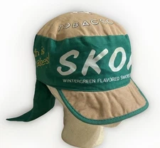 Vtg SKOAL Green Smokeless Tobacco Painters Jobbers Cap w/ Flaps  Hat Promo NICE