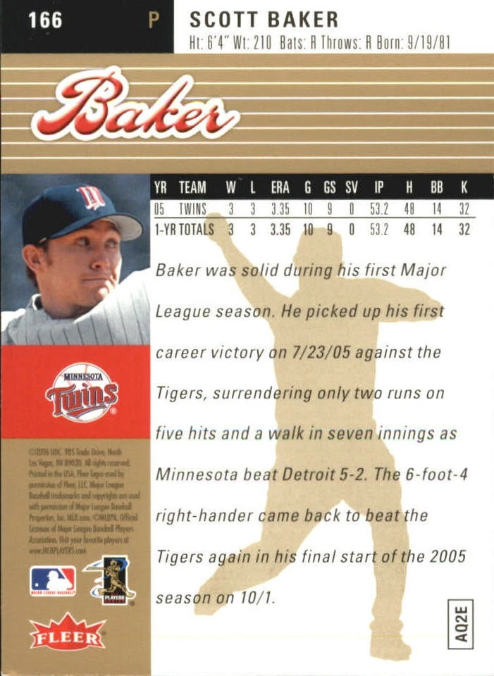 2006 Ultra Gold Medallion #166 Scott Baker - BB - Image 2 of 2