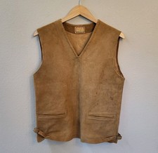 VTG McGregor 1950s Leather Pullover Vest Hunting Outdoor Mens Small Tan Pockets