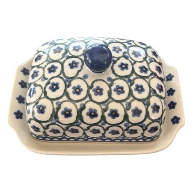 Polish Pottery Ceramika Artystyczna Butter Dish Blue Floral HandMade Cottagecore