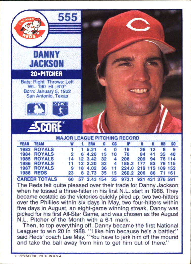 1989 Score Danny Jackson #555 Cincinnati Reds | eBay