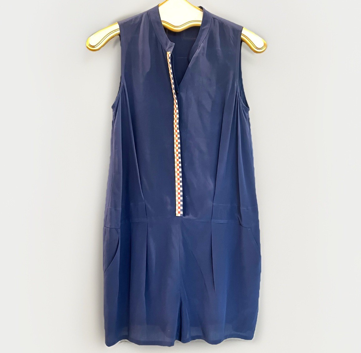 TORY BURCH Navy Blue SILK ROMPER Pockets JUMPSUIT XS