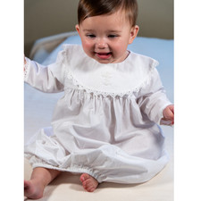 Cross Embroidered White Long Sleeve Day Gown