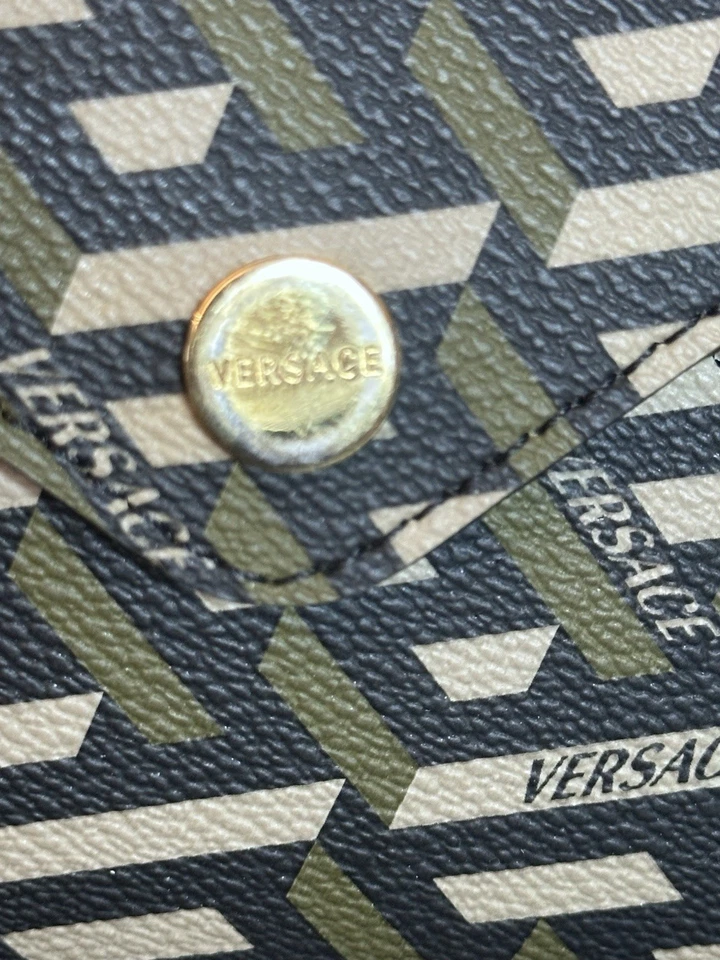VERSACE Monogram Logo Leather Tote Bag Large w/ Pouch Black Brown Tan Designer - Image 4 of 4