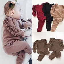 Newborn Baby Boys Girls Ruffles Jumper Solid Long Sleeve Sweatshirt Tops Pants I