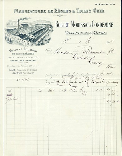 Dépt 89 - Villeneuve s/Yonne - Belle Manufacture de Bâches & Toiles Cuir - 1912