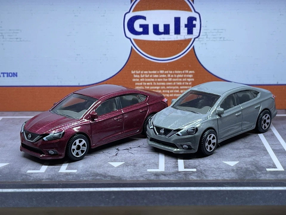 LOT 2 2016 Nissan Sentra Matchbox JDM Sedan Economy Car Diorama 1/64 Red & Grey - Image 3 of 4