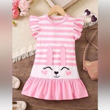 NEW Boutique Pink Striped Bunny Dress sz 4 5 6 or 7