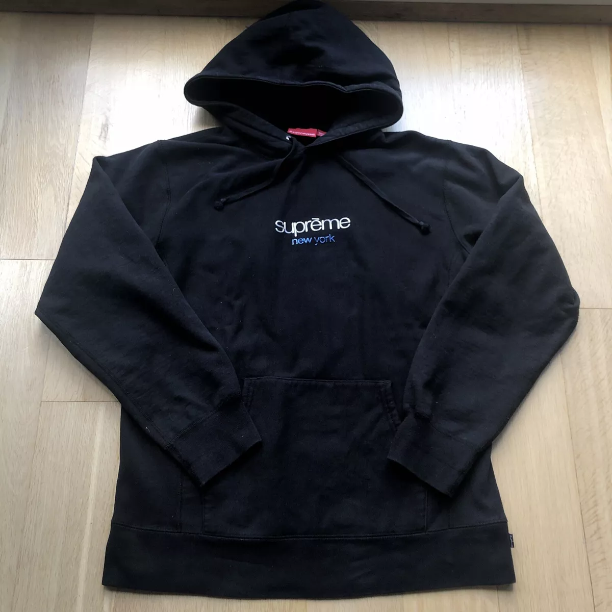 SUPREME NY CLASSIC CHROME Embossed LOGO HOODIE Black - XL - Used Good  Condition