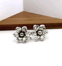 Signed Forstner Sterling Silver Stud Flower Earrings Screw Back Clip-on