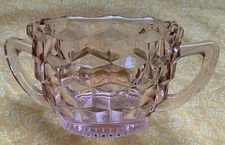 Vintage Pink Depression Glass Sugar Bowl Cubist  By Jeanette