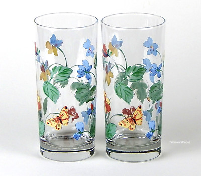 Pfaltzgraff VIENNA FLORAL, Set/s of 2 Glass Coolers, 17 oz., MINT Condition!