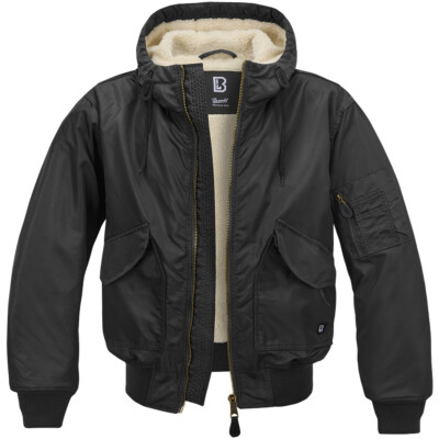 Brandit CWU Hooded Jacket Winter Teddy Fur Wind-repellent Bomber Flight Black