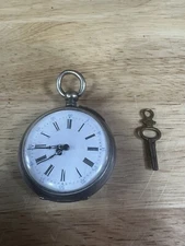 Antique Classic Cylindre Hunt Rubis Silver Key Wind Pocket Watch