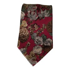 Vtg Mallory & Church 4"x60" 100% Silk Wide Tie Red Gray Gold Floral USA Made