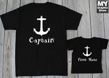 Captain First Mate Matching Shirts Fathers Day Gift Daddy Son Matching T-shirts