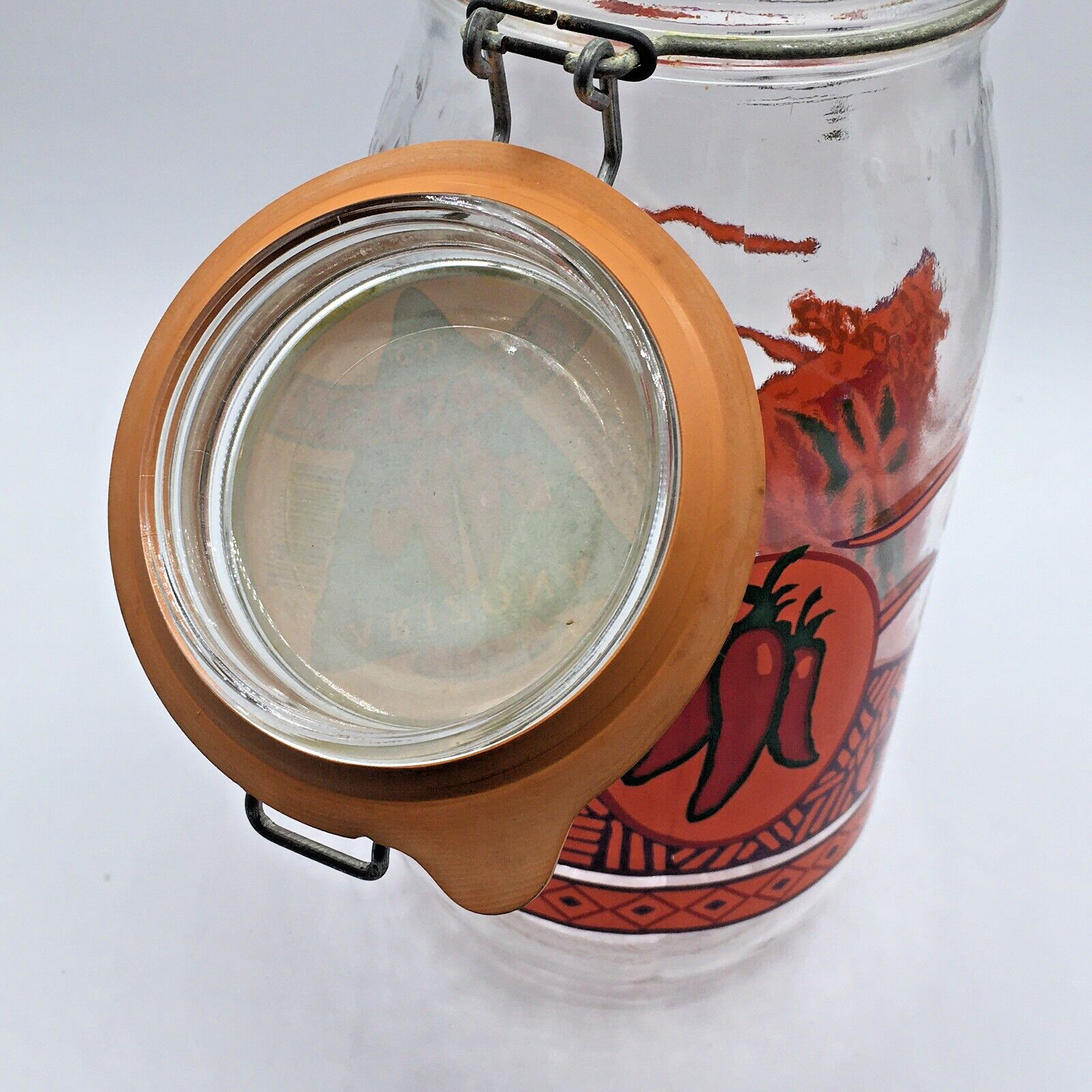 Vtg Arizona Pistachio 2L Glass Hinged Lid Canister Jar SW Cactus Coyote Chili