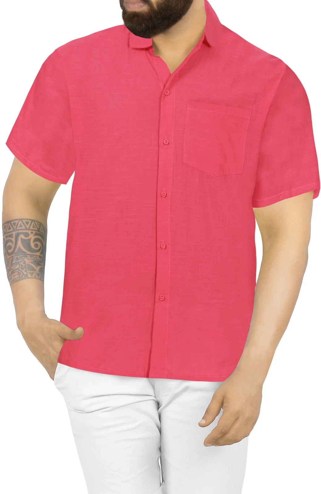 HAPPY BAY Mens Short Sleeve Button Down Casual Camp Shirts XL Crimson, Plain