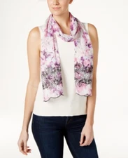 INC Eyelet Floral Skinny Lightweight Scarf Women's One Size Pink/Purple Multi