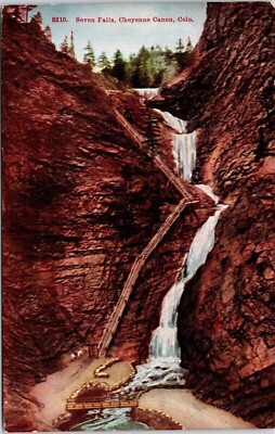 Seven Falls Cheyenne Canon Colorado Co Waterfall Antique Divided Back Postcard