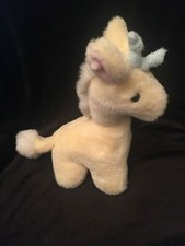 Eden Off White Giraffe Rattle Stuffed Baby Plush Pink Ear Blue Horns Vintage HTF