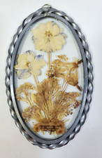 Lasting Impressions Glass Dried Pressed Flowers Handmade Suncatcher Oval Silver