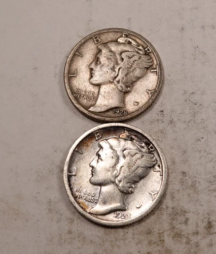 1923+1928 Mercury Dime Set/Lot * Very Fine VF * Better Dates * 2 Coins * XDL24