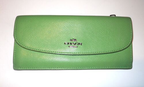 AUTH COACH WOMEN'S REDGREEN EMBOSSED LEATHER LONG ENVELOPE WALLET/CARDS/LOGO- EX - Picture 2 of 8