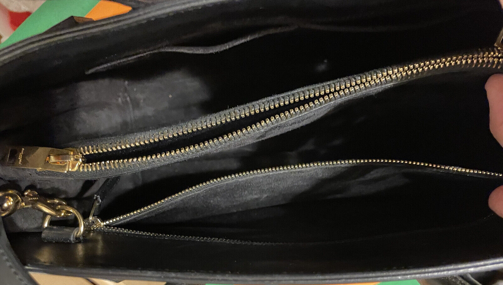 Saint Laurent Black/White Striped Handbag. 13x10x5. 3 lb. Suede 