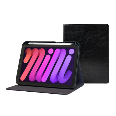 iPad Mini A17 Pro/Mini 7 Genuine Leather Case - Pencil Holder - Sleep/Wake