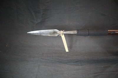 Handmade 68'' Dark Leather Spear, Quenched Harden High Carbon Steel, Battle Ready