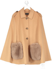 Charlotte B Brown Cashmere Cape With Faux Fur Pockets One Size