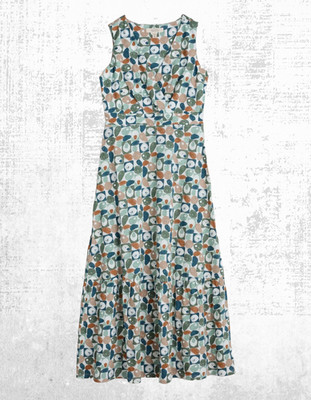 Womens Seasalt Sleeveless Jersey Wrap V Neck Cotton Dress in Bold Geo Pebble