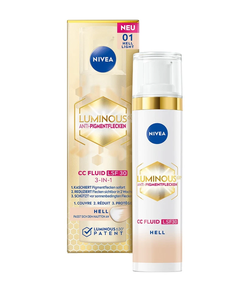 NIVEA Luminous630® 3in1 Anti-Pigmentflecken CC Fluid getönt 01 Hell LSF30 40ml
