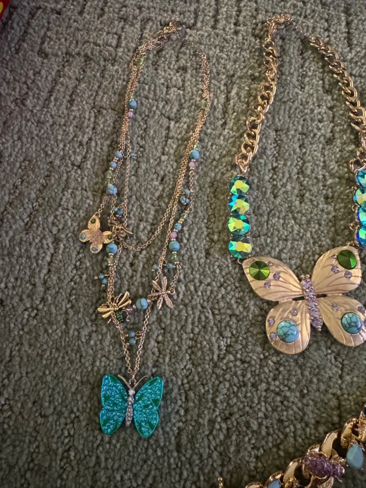 Betsey Johnson Buggin Out Gold Turquoise Butterfly Necklaces/Earrings/Bracelet - Image 3 of 4