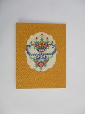 Handmade Greeting Card Cross Stitch Completed Finished Spring Flowers Vintage