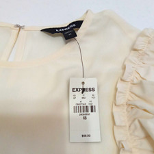 Express NWT Women  s Beige Bodysuit Ruffle Accent Keyhole Back Solid Fitted XS