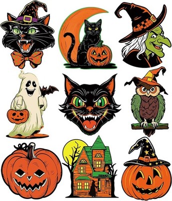 Large Vintage Halloween Decorations Double-Sided Cutouts Style 2