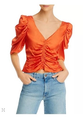 Cinq à Sept Betty Ruched Crop Top Size Medium Orange