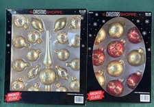 28 Handcrafted Glass Christmas Shoppe Small Ornaments Gold Red With Glitter 2016